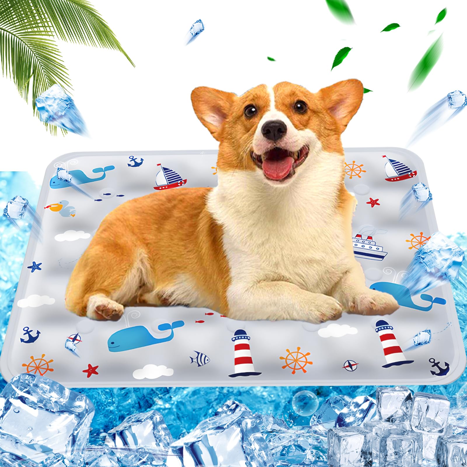 Cooling Mat for Dog Cats, Pets Self-Cooling Mat, Water Filled Cooling Beds for Pets, Scratch Proof/Waterproof/Non-Slip, for Summer, 50 x 60 cm, L, Grey
