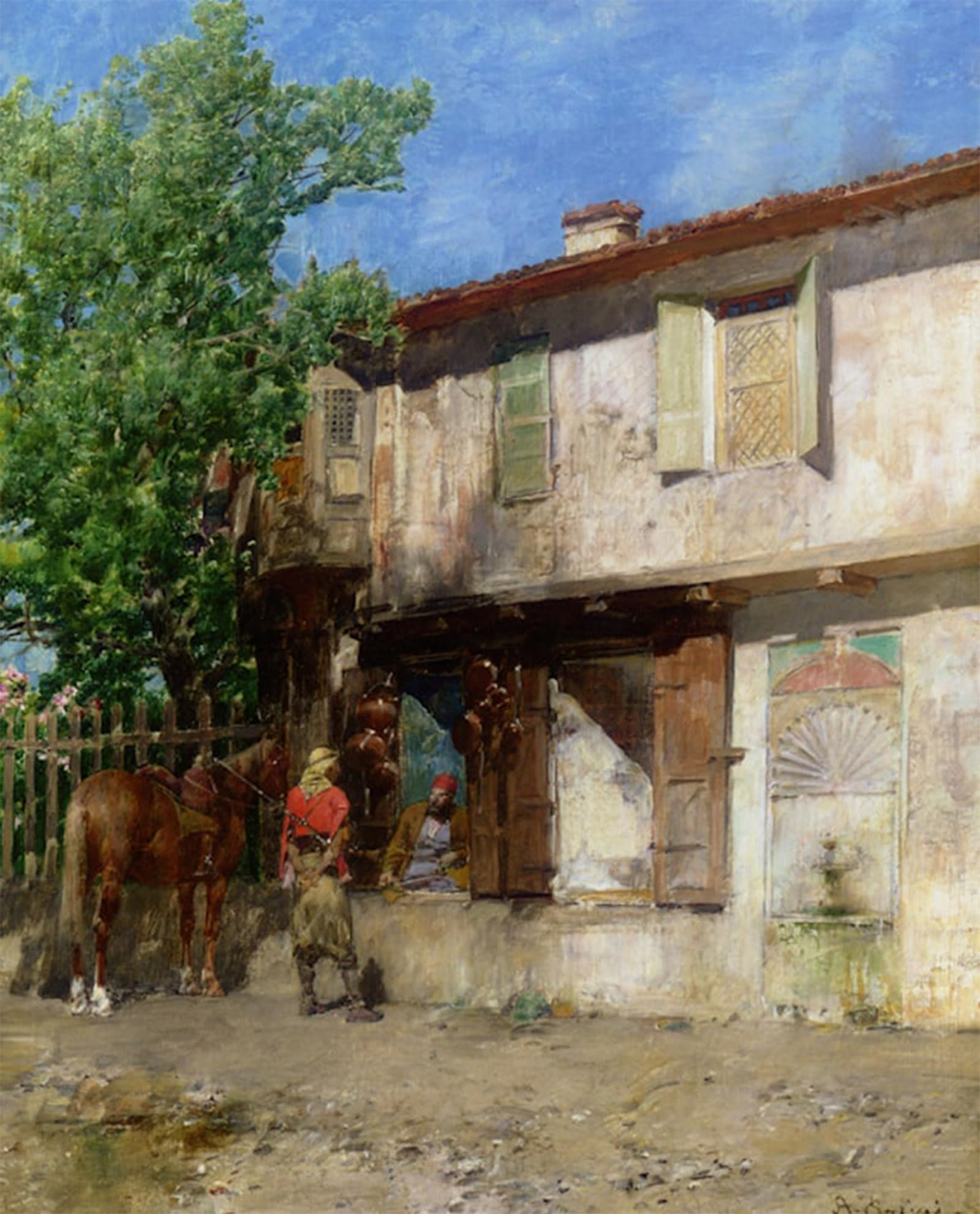 ARTXLXXBN Famous Art Print Poster Vintage Wall Art Visiting the Pottery Vendor by Alberto Pasini Canvas Art Poster for Home Decor 60x90cm