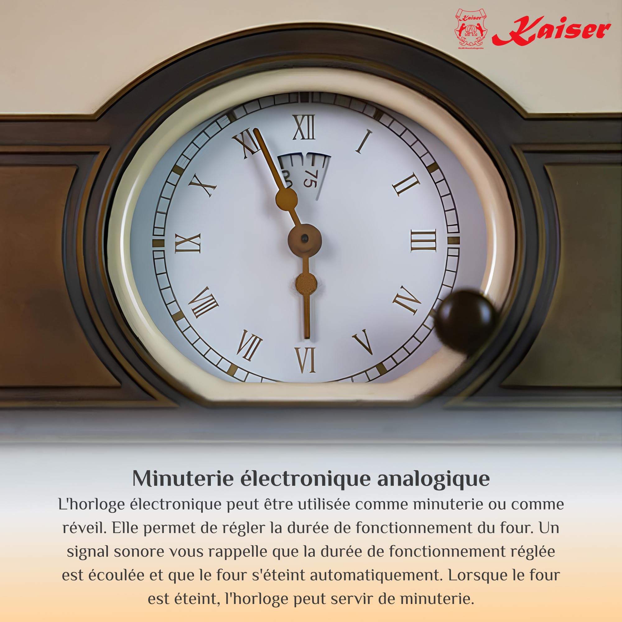 Four encastrable Kaiser EH 6355 Em 60 cm ivoire · 67 L · Four électrique multifonction 8 modes · Air chaud · Gril infrarouge · Autonettoyage catalytique · Classe A · Émail noir & verre