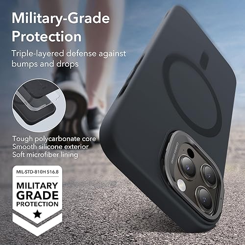 Miniatura 8 de ESR Funda para iPhone 15 Pro Max, funda de silicona MagSafe con soporte, protección de grado militar, soporte integrado para cámara, funda magnética