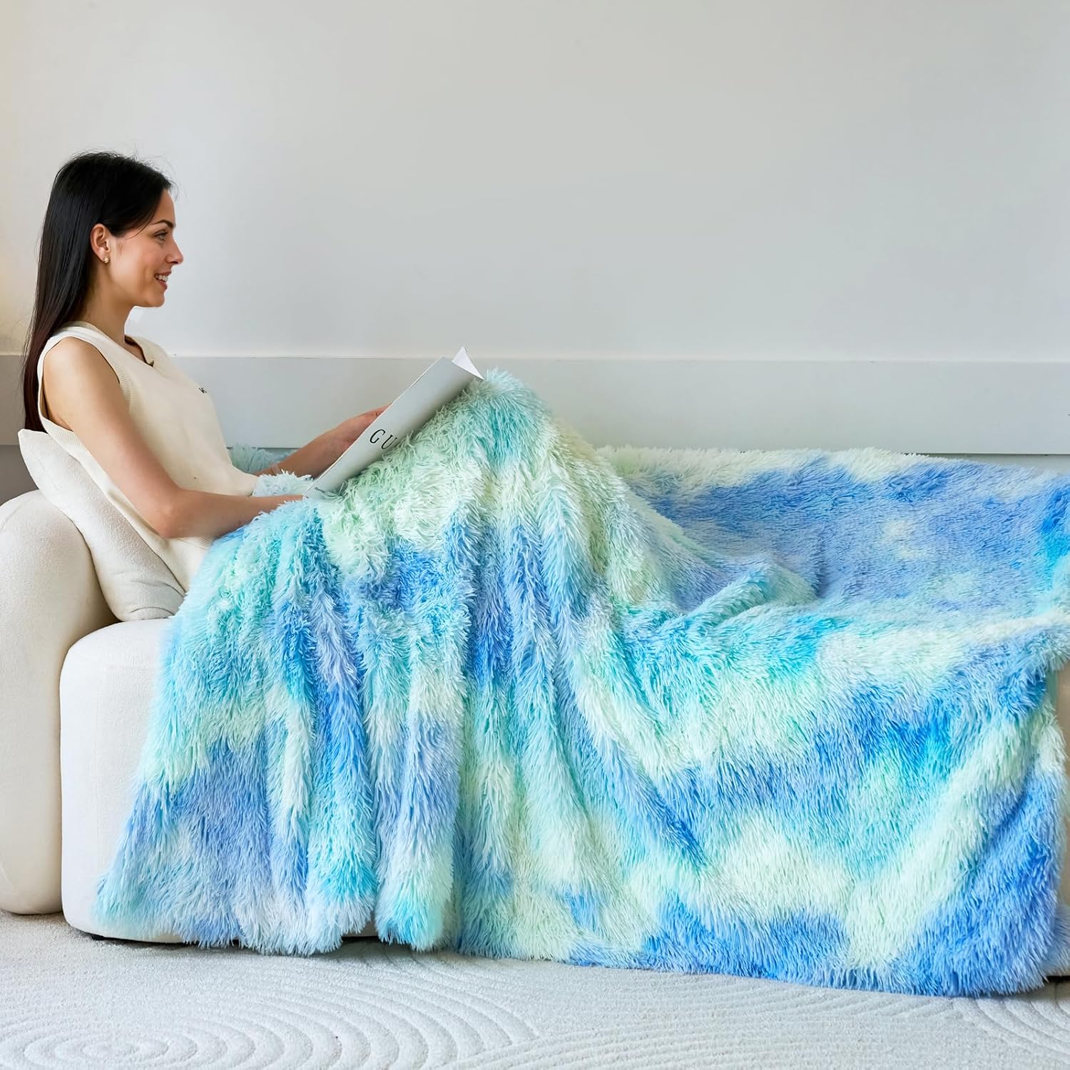 Tie Dye Mint Fuzzy Throw Blanket Living Room Decor Home Gifts, Soft Faux Fur Fluffy Cozy Fuzzy Plush Warm Couch Bed Blanket, Bedroom Spring Decor Gray Gifts for Him Her, 50x60 image 3