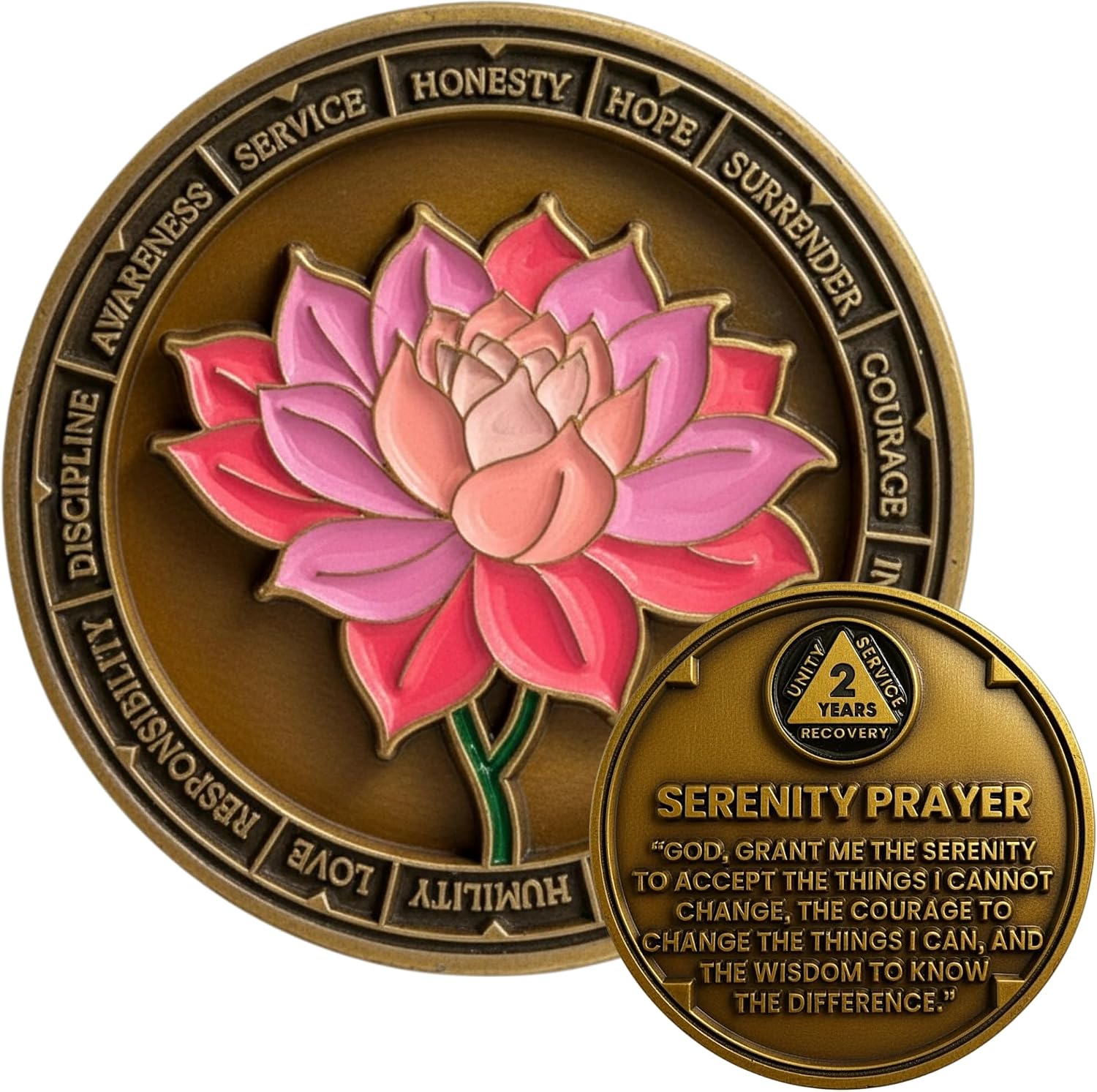 Amazon.com: 2 Year Lotus Sobriety Coin - Serenity Prayer AA Medallion ...