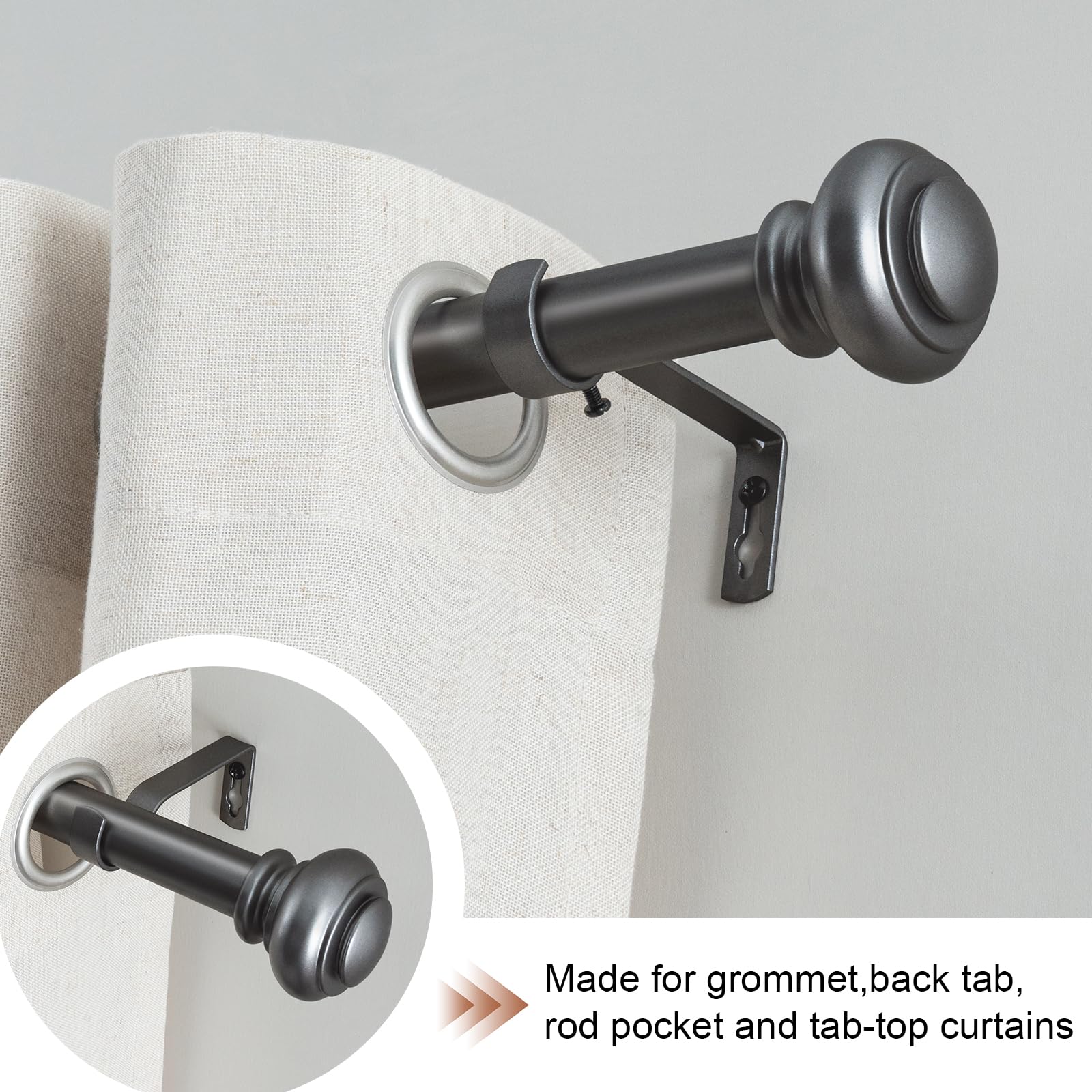 BellaHills Curtain Poles for Windows 25mm Single Curtain Rod with Classic Finials 76 to 150 cm - Image 2