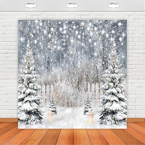 Avezano Telón de fondo de fotografía de invierno con purpurina, bosque nevado, fondo de pino, nieve, Navidad, vacaciones, fiesta, decoración,