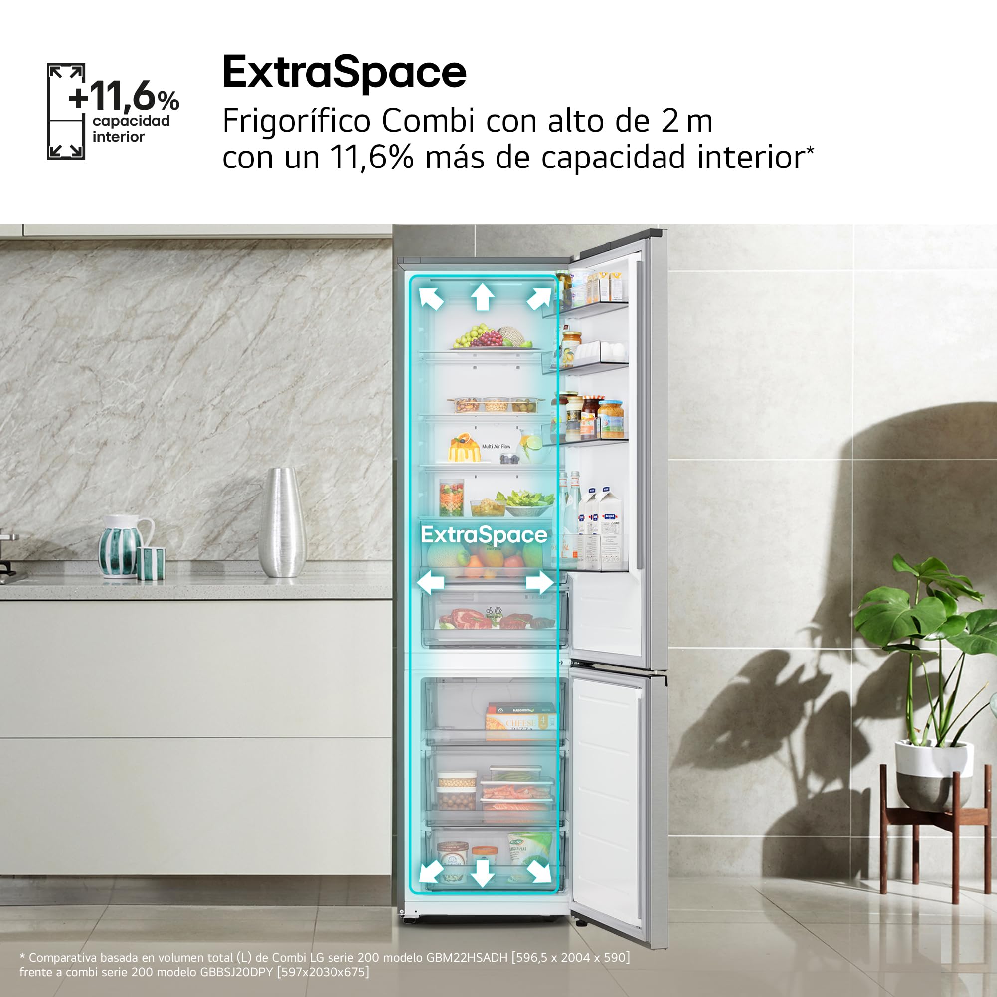 LG GBBSJ20DPY- Frigorífico Combi DoorCooling+, 2,03m, Clasificación D, Serie 200, Capacidad 375L, Inox antihuellas — view 10