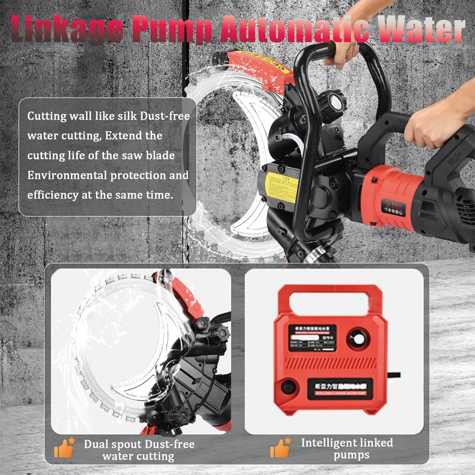 Ranuradora de Pared con Extractor de Polvo, máquina eléctrica para Cortar hormigón, 3000 RPM, Incluye 2 Discos de Diamante, Ideal para reformas de construcción.