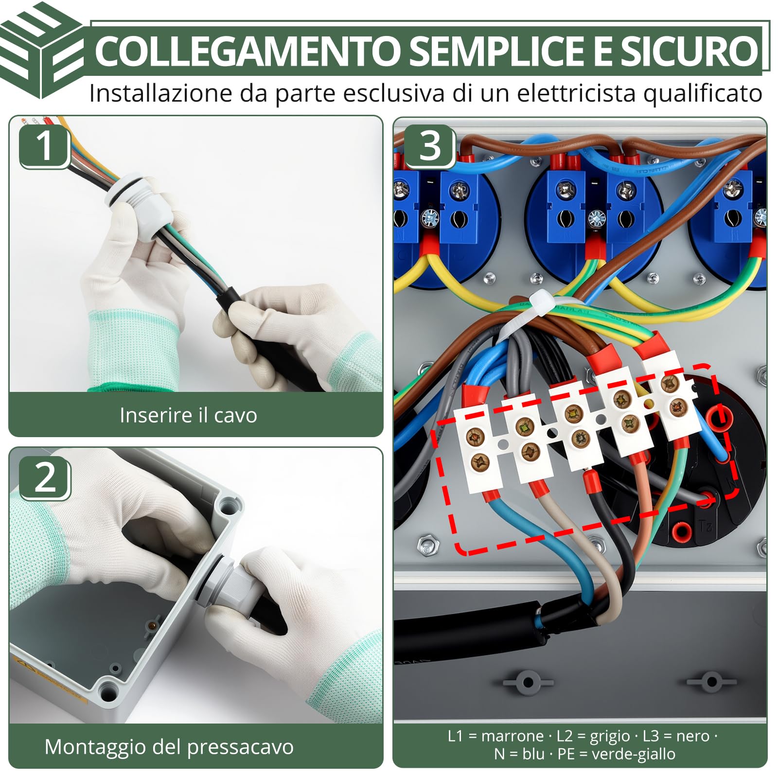 EYPINS Distributore di Corrente da Cantiere,Cavo 2M, 4 Schuko+2 CEE 16 A | Protezione FI/LS,Presa Schuko e CEE,Quadro Elettrico Esterno da Parete,Impermeabile IP66,per Giardino,Garage,Officina,Cortile