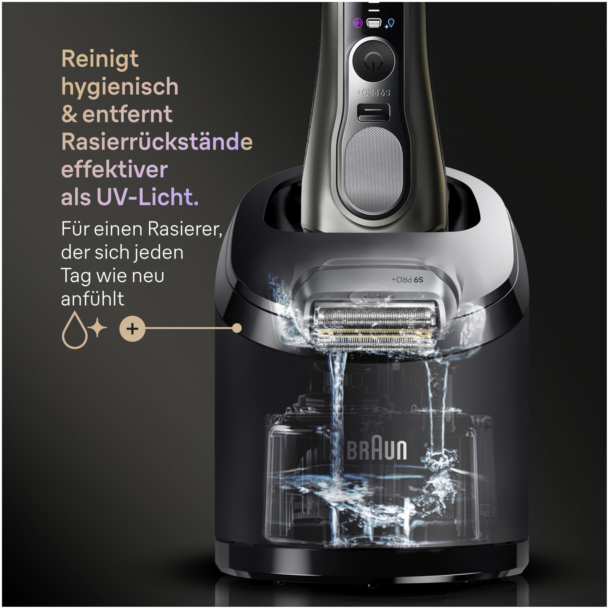 Braun Rasierer Herren Elektrisch Series 9 PRO+, 9665cce, Graphit | Elektrorasierer, 5+1 Scherkopfelemente, Barttrimmer, 60 Min Akku, Wasserdicht, Made in Germany, Inkl. Reiseetui, Pflegesystem
