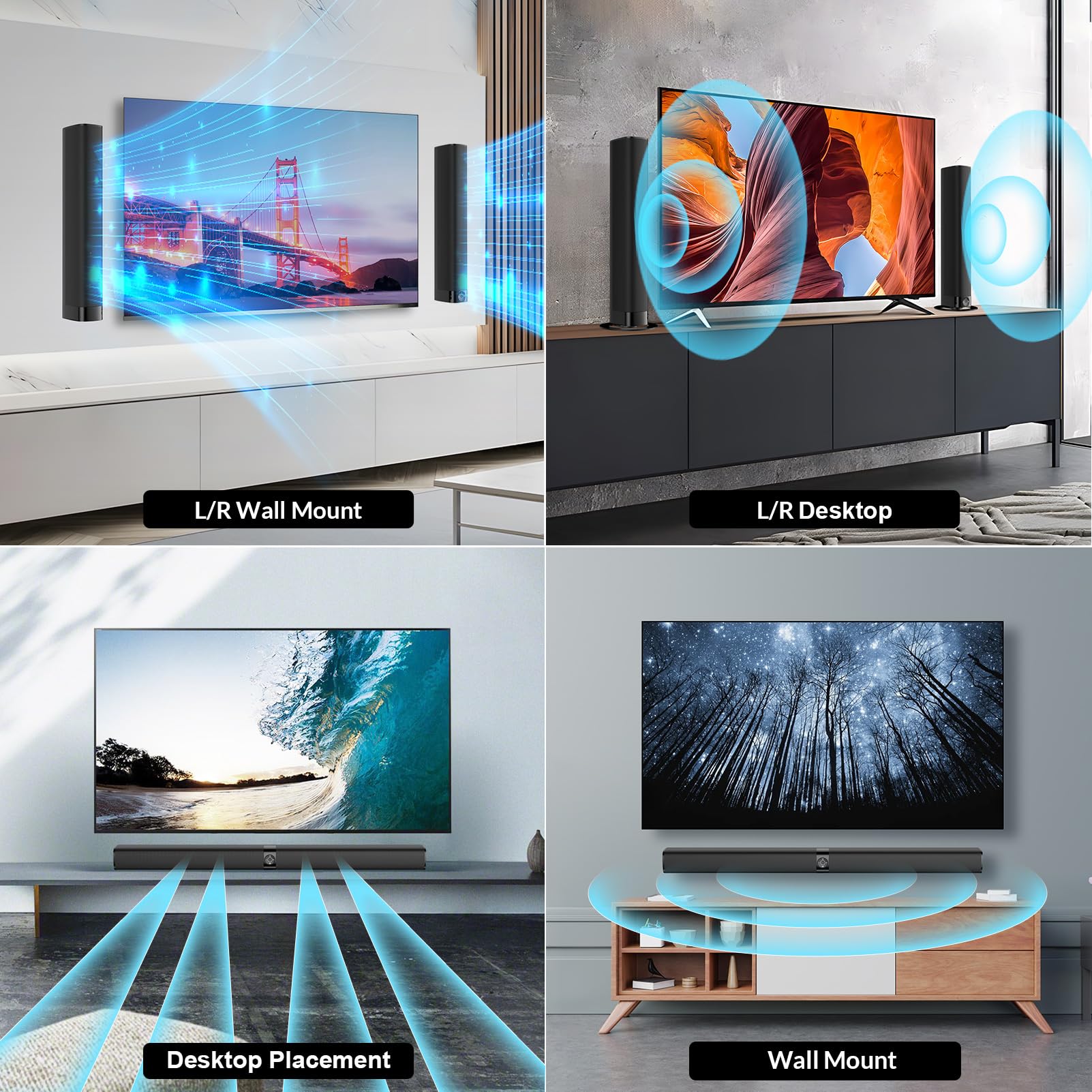Assistrust Sound Bar for Smart TV, Soundbar with Bluetooth/ARC/Opt/AUX Connect, Auto Volume Boost, 3 Equalizer Modes, 2 in 1 Detachable Soundbar for TV/PC/Gaming/Projectors - Image 3