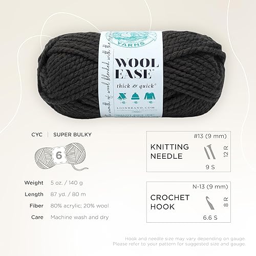 Vista 399 de Lion Brand Yarn Wool-Ease Thick & Quick Yarn - 318.2 ft, Graphite Grafito