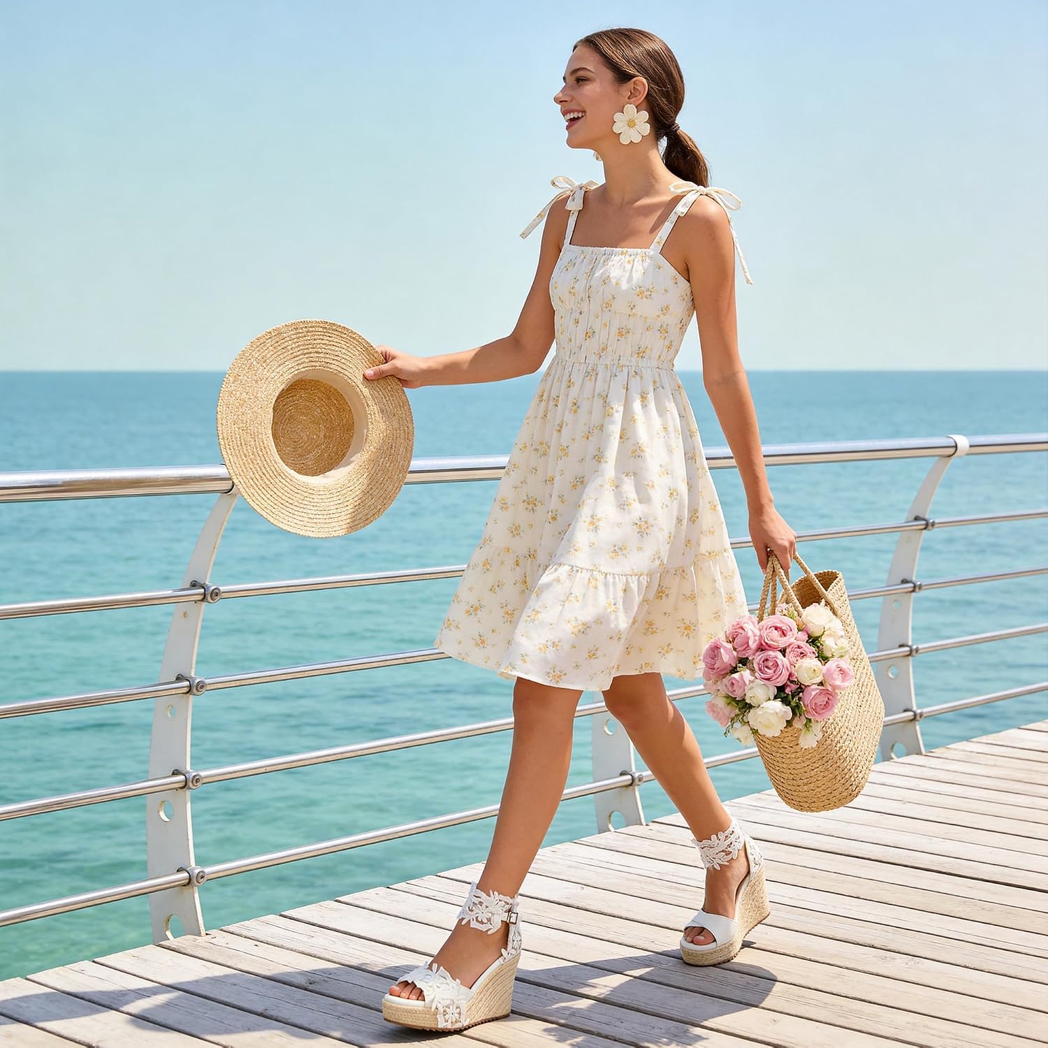 VICKI·VICKI Womens Wedge Sandals Platform Open Toe with Buckle Ankle Strap Lace for Wedding Bride Vacation Party