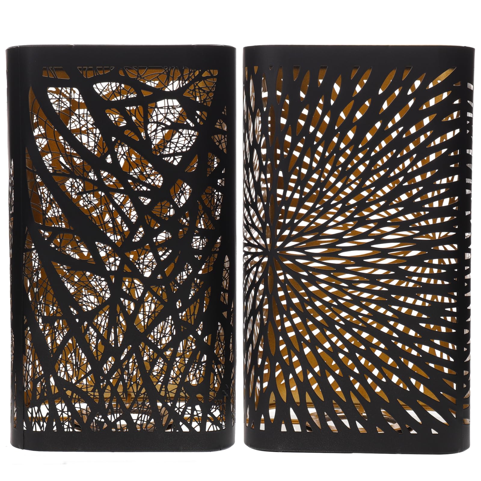 Abat-Jour E27 en Métal Noir Lot de 2, Forme Carrée Ajourée Motif Feu et Forêt, Grand Abat-Jour pour Lampe de Bureau sans Fil et Lampe de Table, Éclairage Intérieur Chambre et