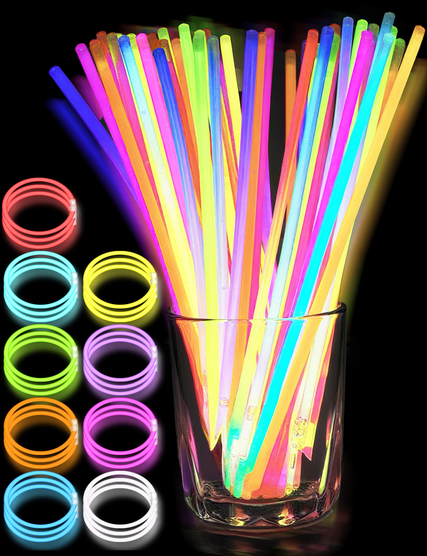 FUSHI&MON Glow Sticks for Kids Adults 100 Pcs 8" Premium Party Pack Glow in The Dark Party Supplies includes 100 connectors Bracelets Necklaces Neon Accessories Easter Halloween Party girft
