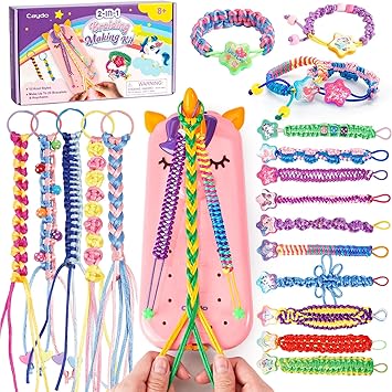 Caydo Bracelet Maker, Unicorn Friendship Bracelet Making Kit for Girls 8-12 Years Old Birthday Christmas Gifts, 2 in 1 Bracelet Keychain Kits for Kids DIY Arts and Crafts Toy for Ages 8+