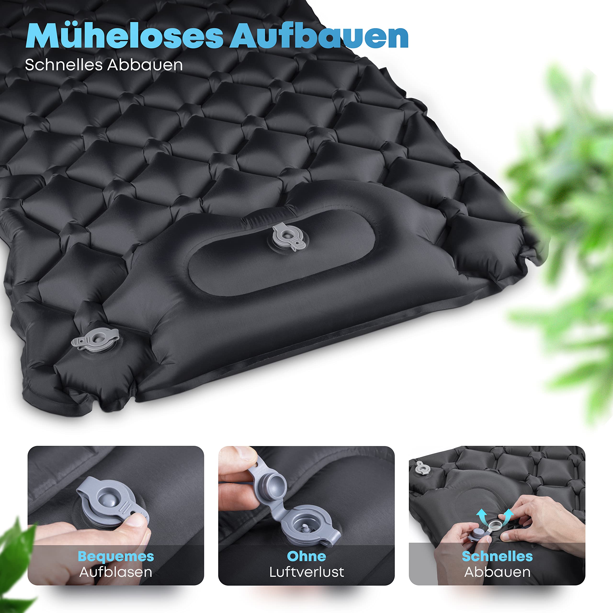 Grassman Isomatte Outdoor Ultraleicht, Isomatte Camping Aufblasbare mit Kissen, Isomatte Faltbare, kleines Packmaß Air Mattress wasserdichte für Wandern Camping und Outdoor