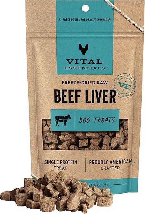 Vital Essentials Single Ingredient Beef Liver Dog Treats, 2.1 oz