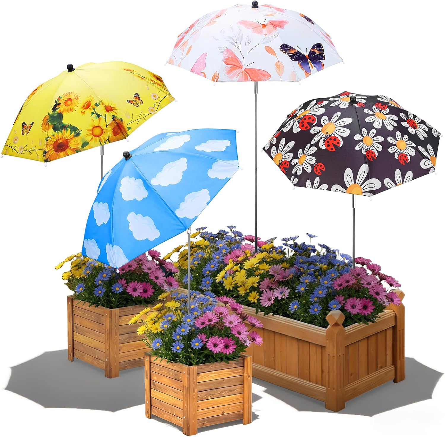 4 Pack Upgraded Plant Umbrellas for Outdoor Plants - 24" Garden Shade with Adjustable Angle & Height for Potted Plants, Flowers and Garden Beds