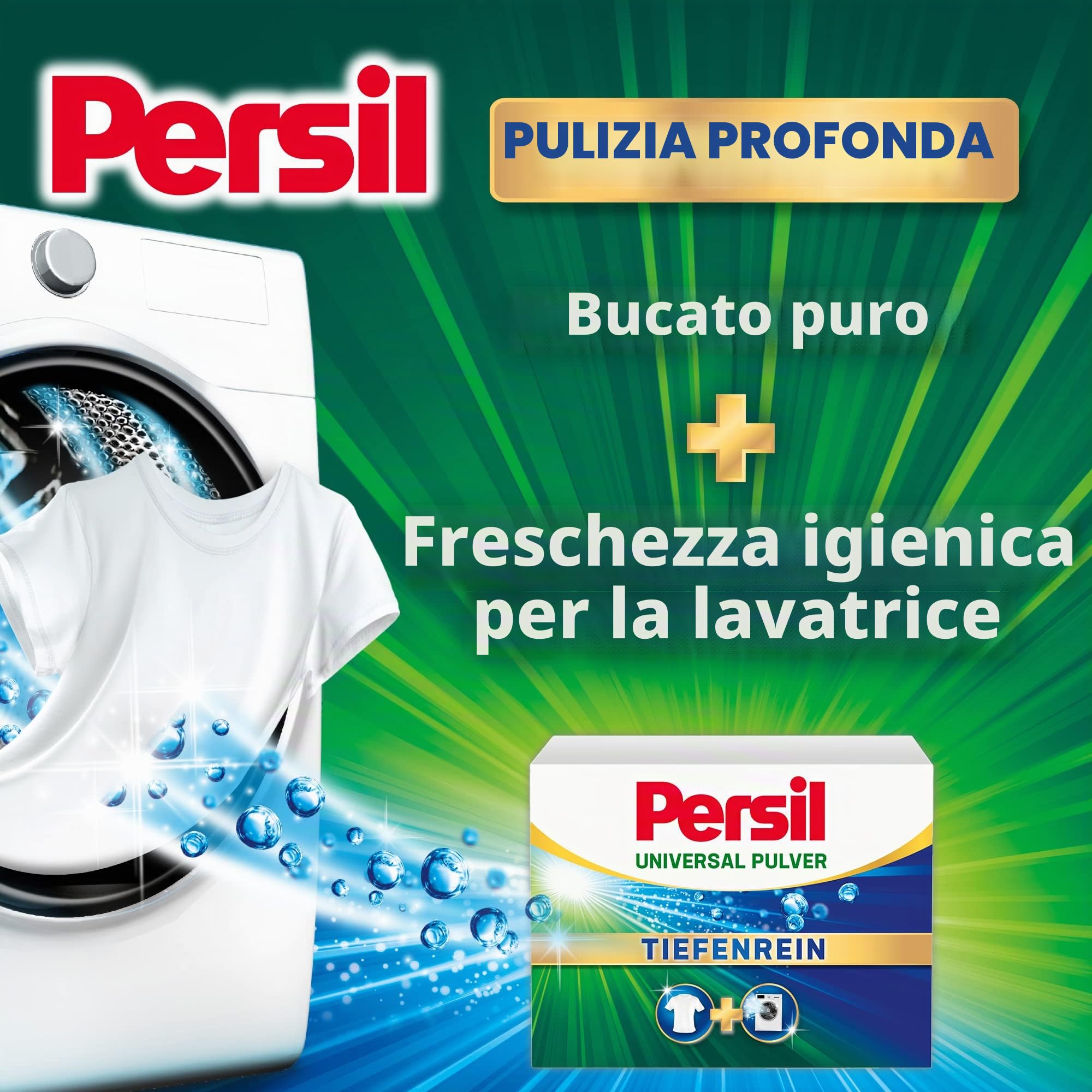Persil Detersivo universale in polvere (90 lavaggi), detersivo completo per bucato puro e freschezza igienica per la macchina, efficace da 20 °C a 95 °C