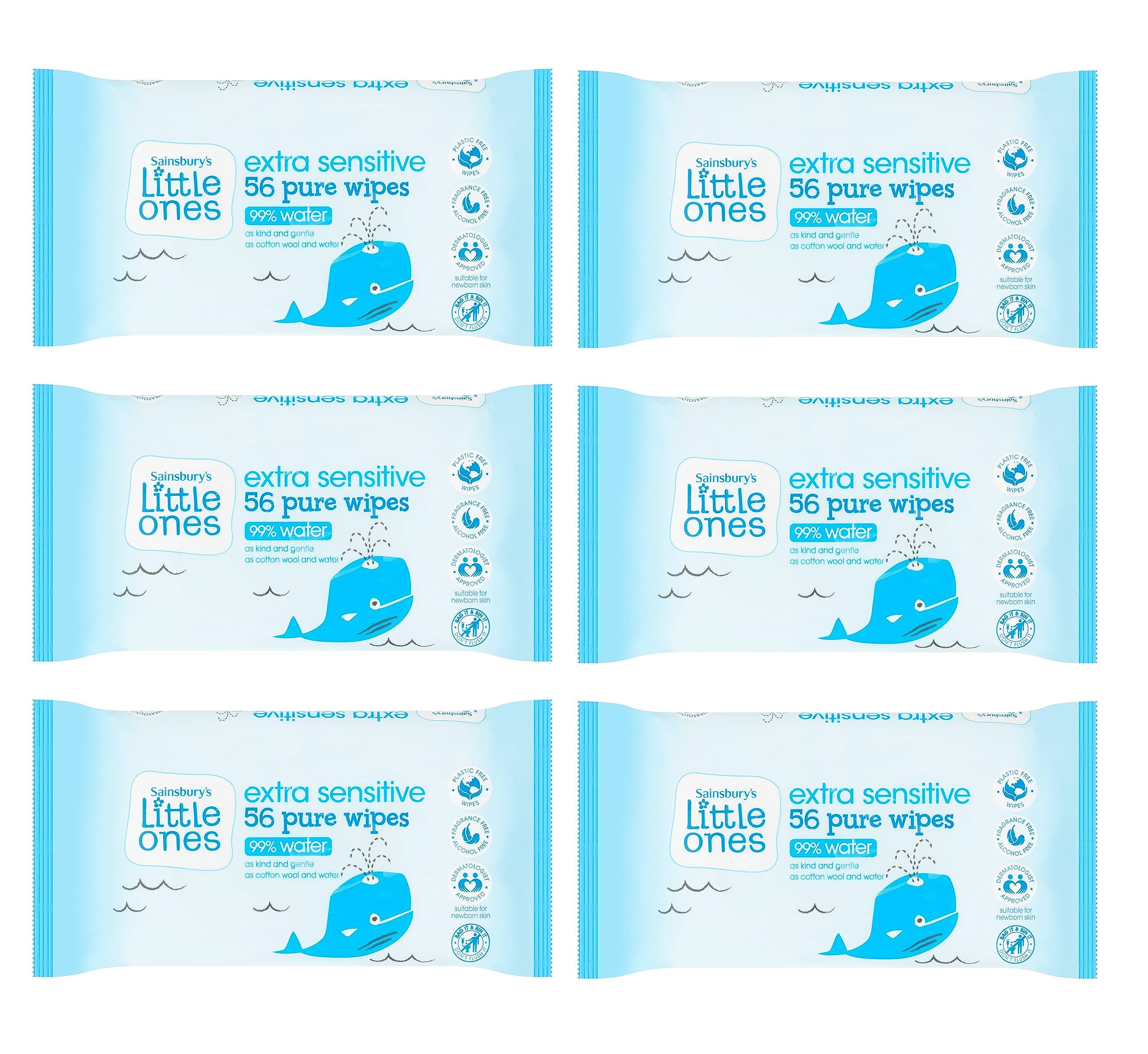 6X Little Ones Pure 99% Water Extra Sensitive Wipes 56 Pack
