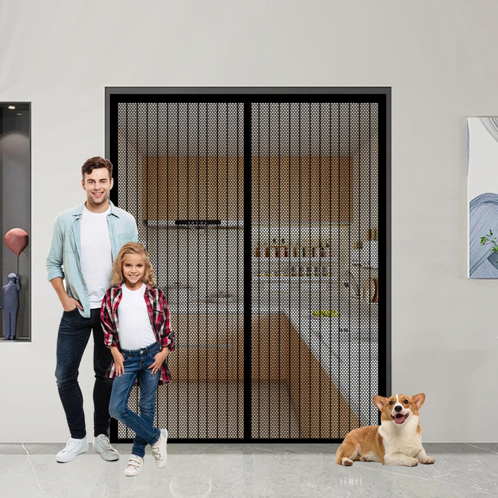 Screen Doors with Magnets 101 x 203 cm Automatically Closes Door Curtain, Easy to Install Without Drilling Anti Mosquito Mesh Fly Curtain for Patio Doors Balcony Bedroom, Black