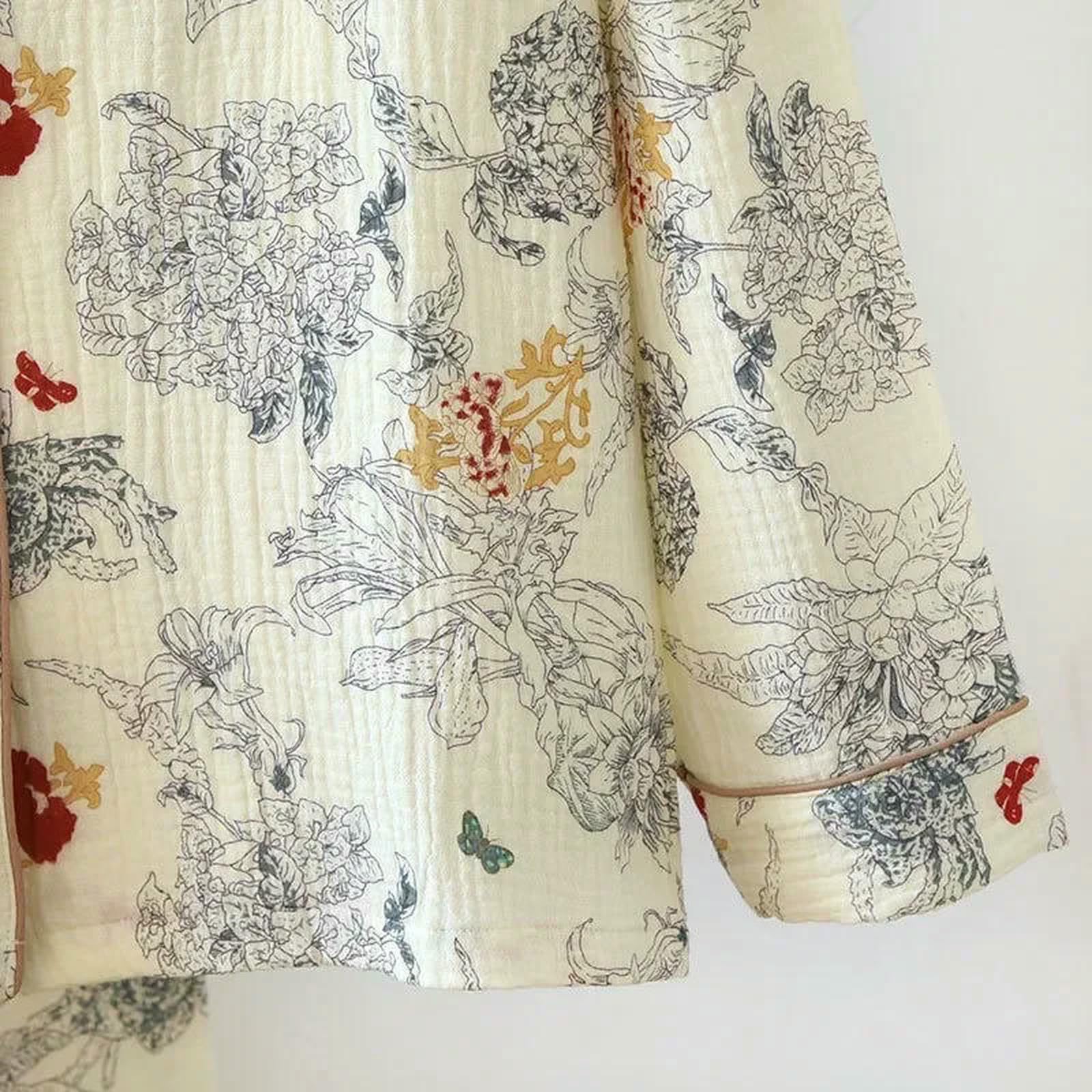 Pigiama da Donna in Garza di Cotone Notte Femminile Set 2 Pezzi Pittura A Inchiostro Stampa Abbigliamento per La Casa Pigiama-8-l 60-65 kg