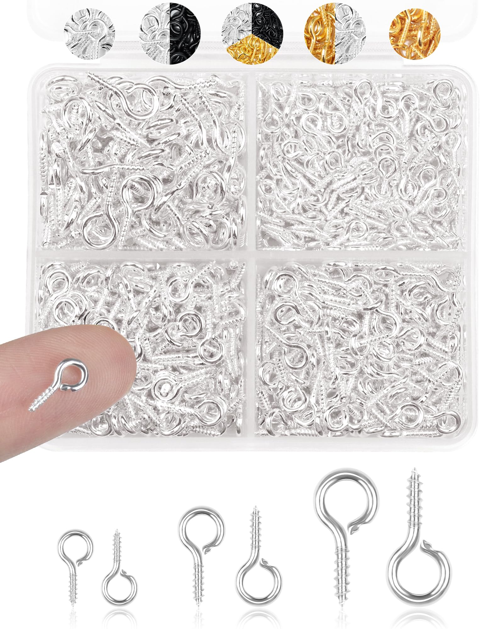 FIVEIZERO 600pcs Small Eye Pins for Jewelry Making &amp; DIY Crafts, Mini Eyelet Screws for Art Projects &amp; Bead Charms, Tiny Eye Hooks for Crafts (Gold &amp; Silver, 3 Sizes)
