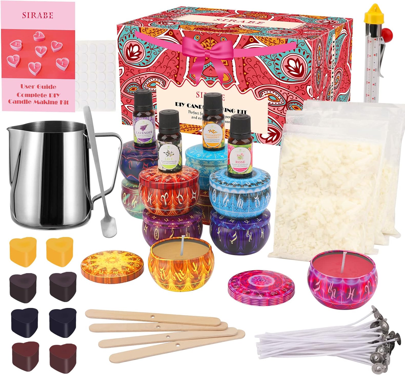 DIY Candle Making Kit,Candle Making Set for Beginner,Complete Soy Candle Making Supplies,Includes Soy Wax, Wicks,Candle Tin, Pouring Pot,Essential Oils,Wax Dyes