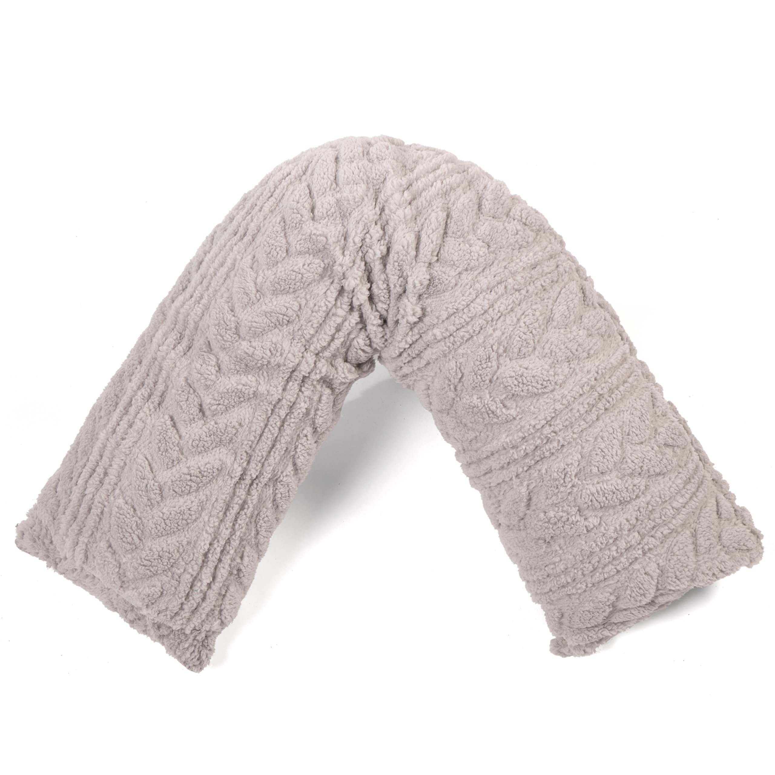 Downland Pebble Grey Huggleland Cable Knit V Shaped Pillow – Orthopaedic Support For Neck, Back & Shoulders, V Shape Triangle Cushion, Hollowfibre Filled Maternity & Pregnancy V Pillow – 80X80cm (Pebble Grey)