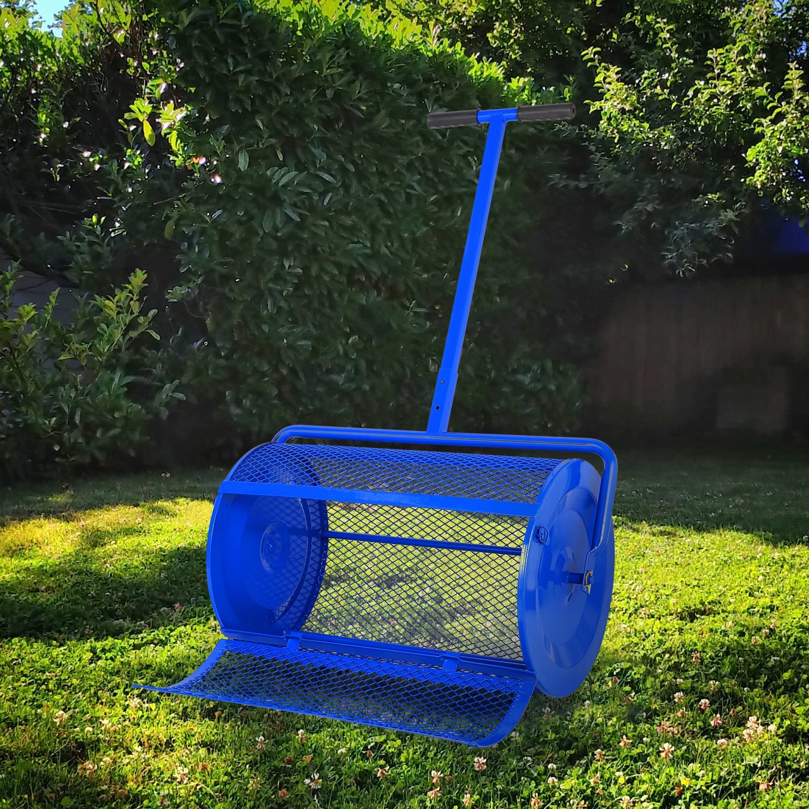 Spandiconcime per prato/giardino, spandiconcime per torba e compost, rullo per topdressing con cestello in rete metallica da 24" con maniglia a forma di T di aggiornamento per topdressing, compost,