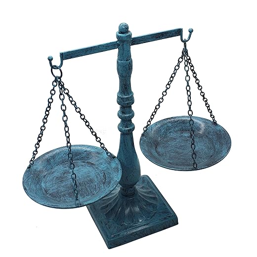 Owlgift Vintage Metal Libra Jewelry Towers Display Cosmetic Organizer Storage, Scale Centerpiece Stand, Antique Jewelry Storage, Farmhouse Candleholder Display – Turquoise, 12“ W x 12“ H