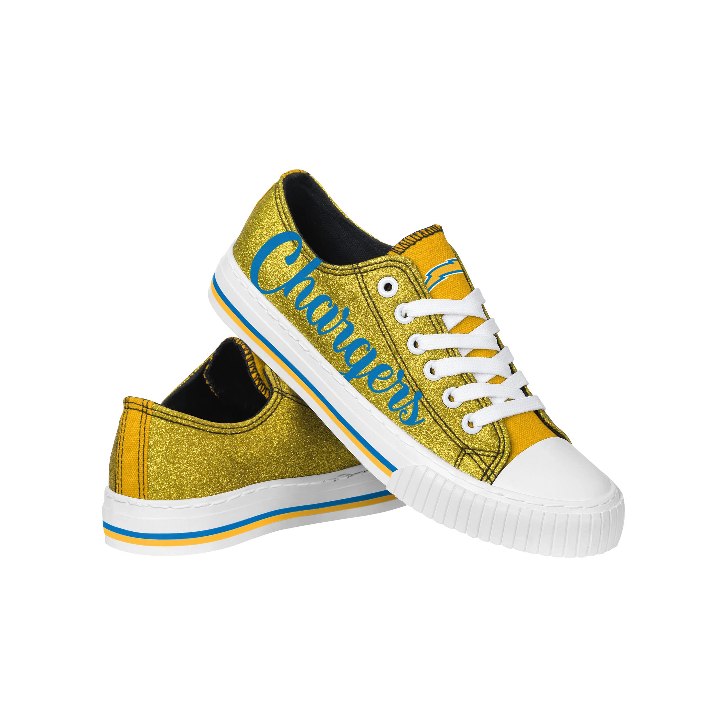 FOCO Womens NFL Team Logo Ladies Fashion Color Glitter Low Top Canvas Sneakers Shoes