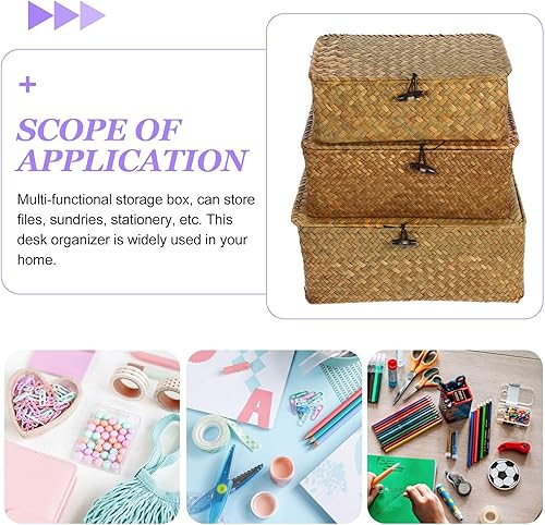 Miniatura 5 de Cesta de almacenamiento de ratán organizador de maquillaje contenedor multiusos con tapa (S//L)