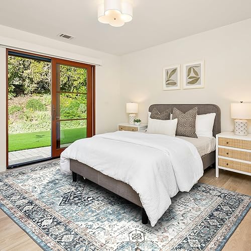 Miniatura 6 de Domitapis Alfombra de área de 8 x 10 pies, alfombra bohemia vintage grande, ultra suave, de pelo bajo, lavable, antideslizante, resistente a las