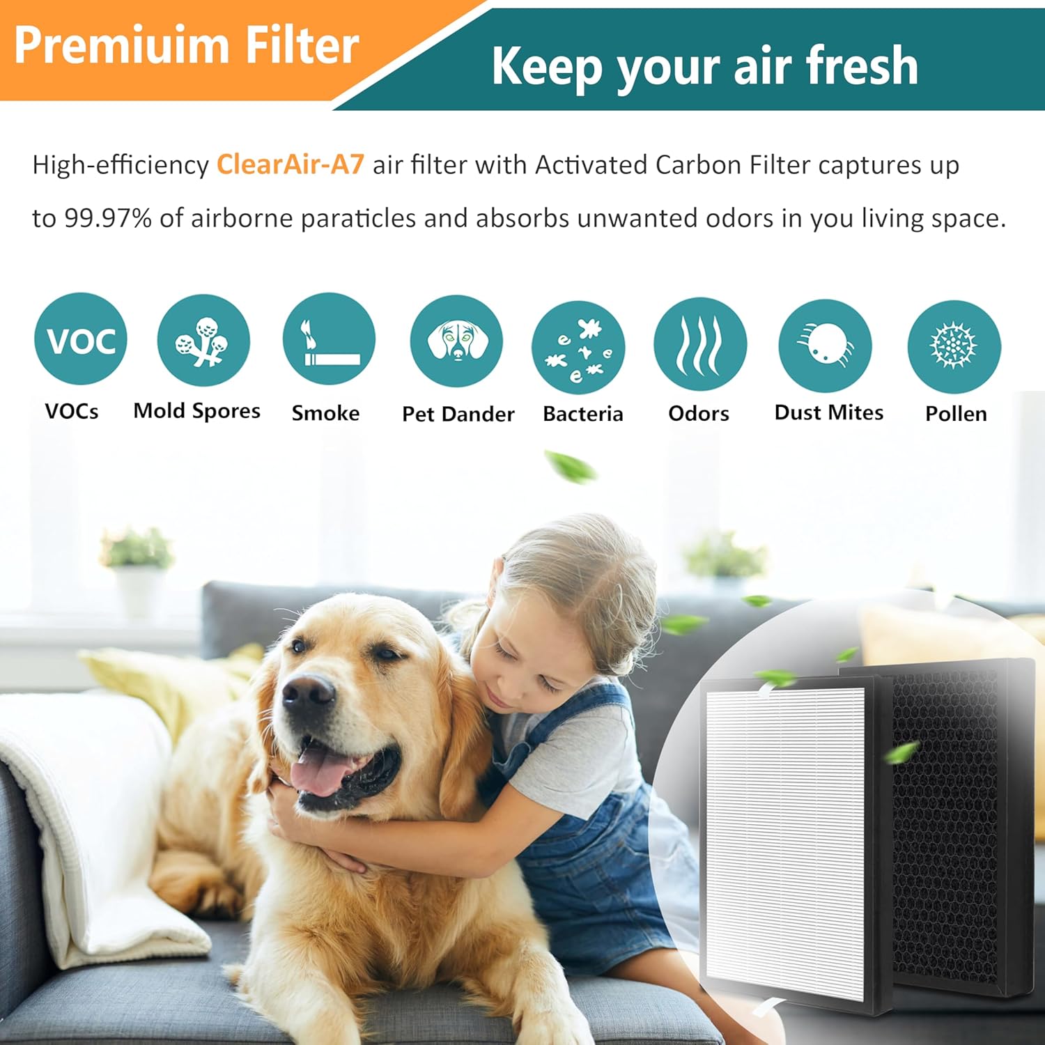 2 Pack UPGRADED A7 True HEPA Replacement Filter with Activated Carbon Compatible with VEWIOR ClearAir-A7 and AromaRoom H13 E-400 Air Purifier, Replace Part PF001 APVEC07-P1 - Image 5