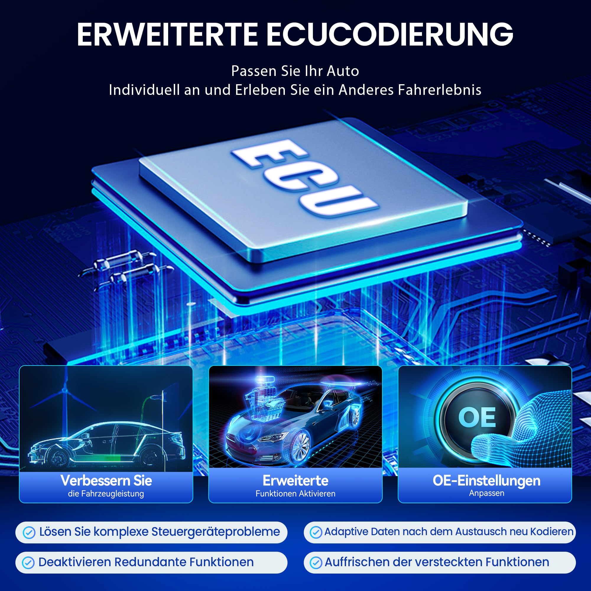 OBD2 Diagnosegerät, MUCAR VO8 Diagnosegerät Auto Mit 34+ Reset-Funktion & Alle Systemdiagnosen, Auto Diagnosegerät Für ECU-Kodierung/BI Direktionale Steuerung, Kostenlose Lebenslange Updates