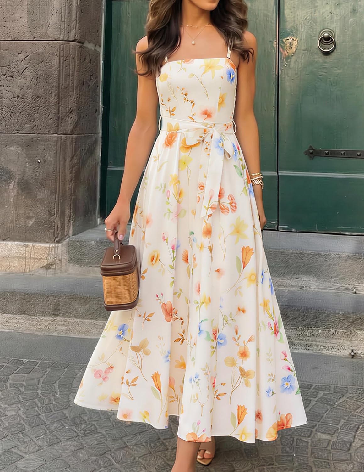 ZESICA Women's Summer Floral Maxi Dresses 2026 Sleeveless Spaghetti Straps A Line Flowy Wedding Guest Sundress with Belt - Image 7
