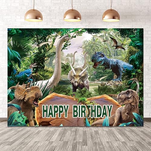 DHXXSC Fondo de cumpleaños de 7 x 5 pies, imagen principal, fondo de cumpleaños de niño, dinosaurio paraíso feliz cumpleaños, decoración de fiesta