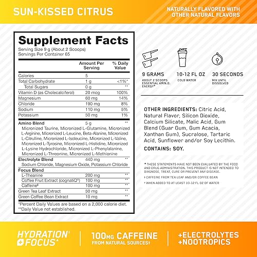 Vista 121 de Optimum Nutrition Amino Energy Plus Electrolytes - Bebida energética con aminoácidos y electrolitos para hidratación, sin azúcar, con BCAA, sabor a