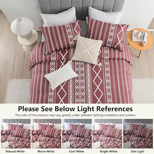 Miniatura 4 de DUOMING Juego de funda de edredón bohemia tamaño Queen, 100 % algodón, funda de edredón Queen con cierre de cremallera y 8 lazos, juego de funda de