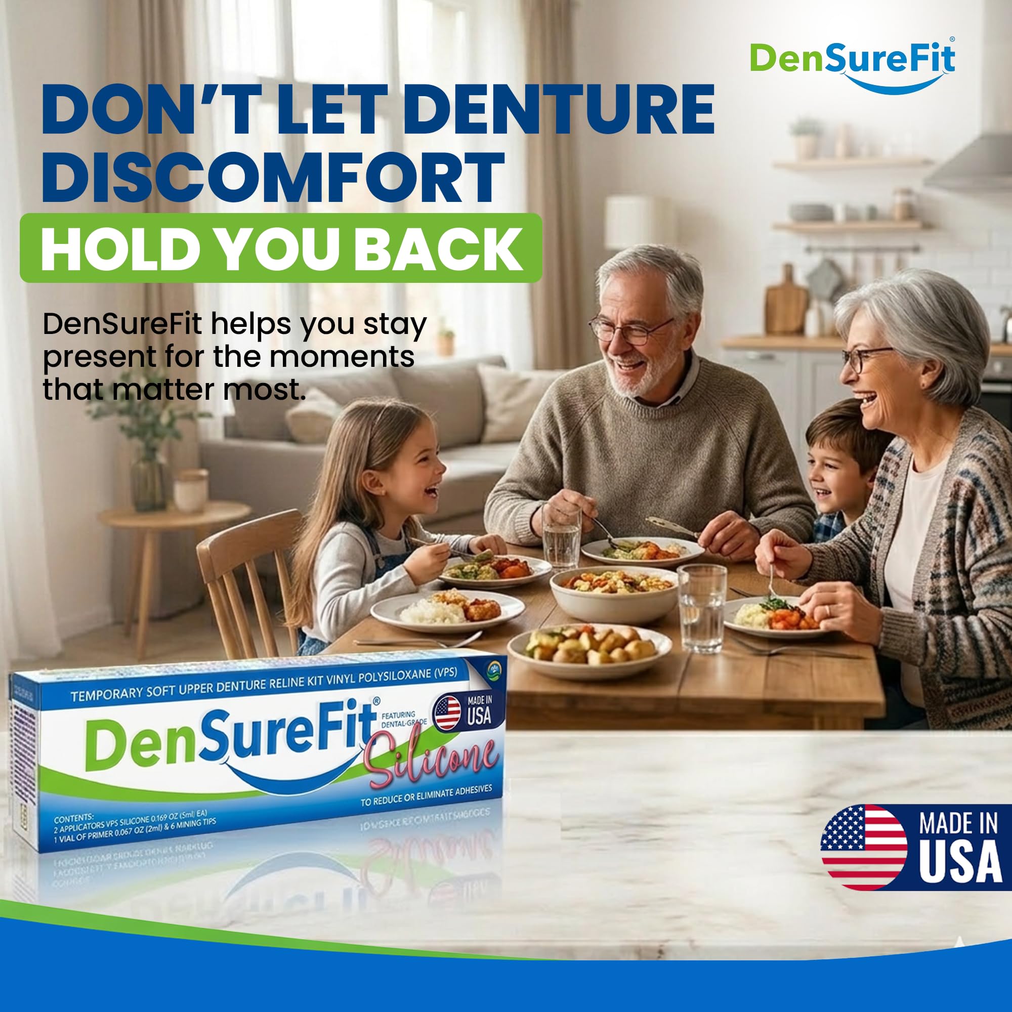DenSureFit Upper Denture Reline Kit Soft Silicone Liner | Soft silicone liner for loose upper dentures; helps improve suction fit and comfort for months. product thumbnail 7