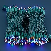 Vista 2 de Luces de Navidad multicolor gran angular, paquete de 2 juegos de 25 pies 100 LED de cable verde de 0.197 in con certificación UL de grado comercial