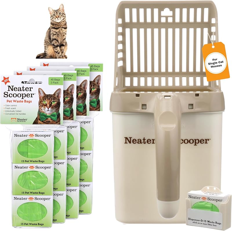 Pá para Caixa de Areia de Gatos Neater Scooper Standard com Suporte e 195 Sacos de Reposição Neater Pet Brands