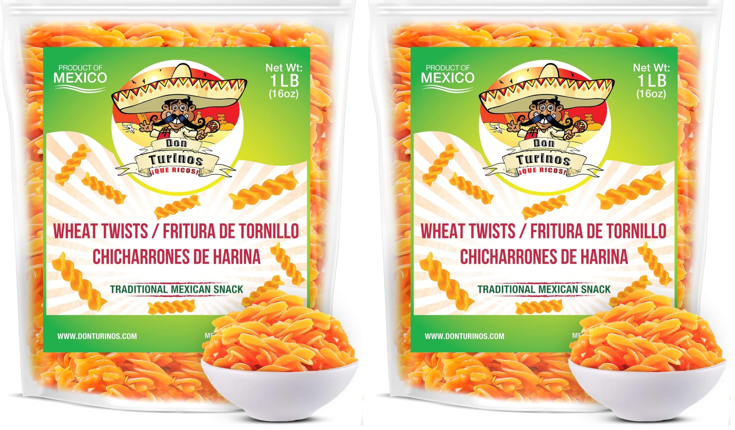 Duritos (Duros) Mexican Wheat Pellet Twists 1LB - Fritura De Tornillo - Traditional Fried Snack- by Turinos (Pack of 2)