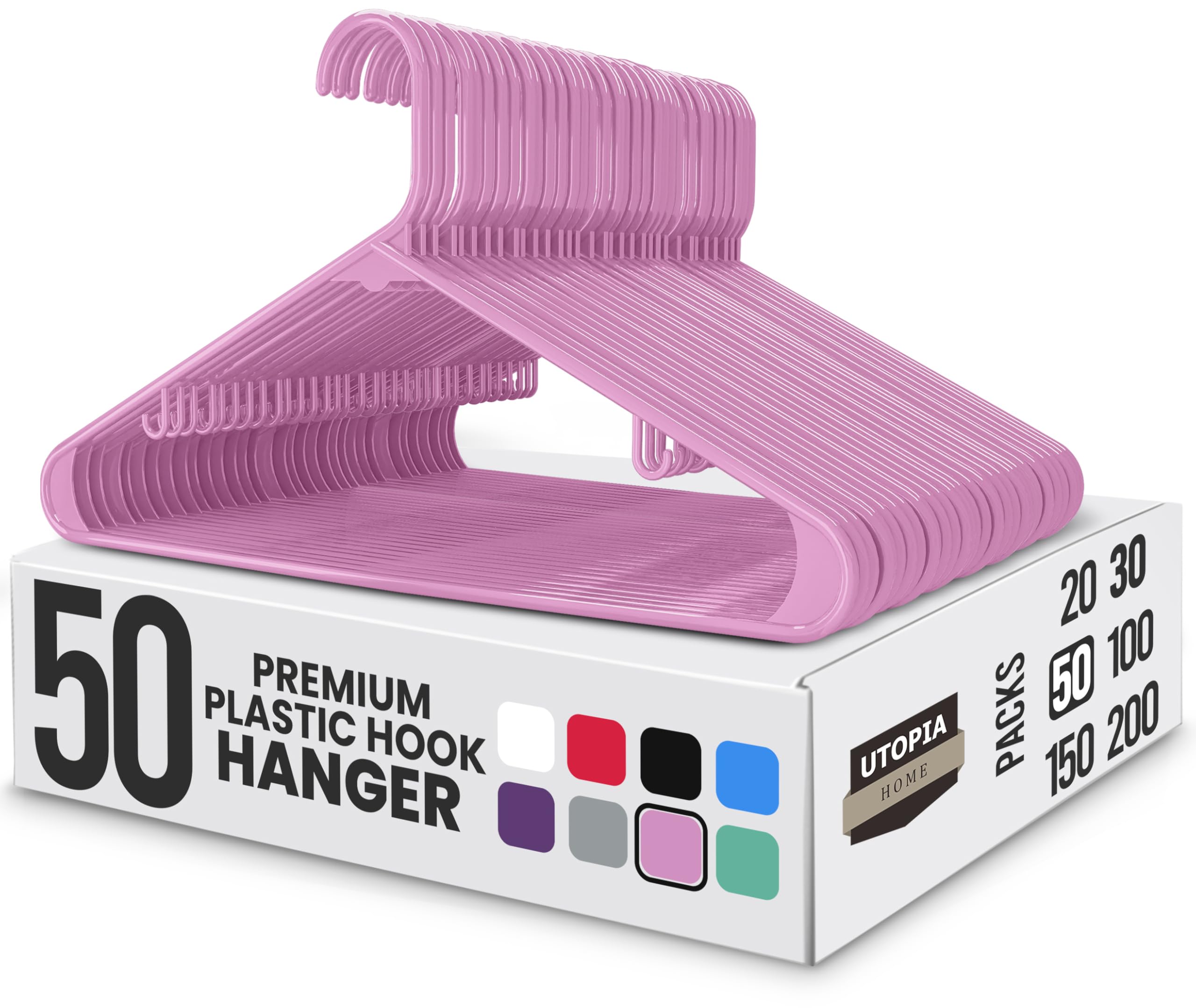 Utopia Home Plastic Hangers 50 Pack - Clothes Hanger with Hooks - Durable & Space Saving (Pink) — image 1