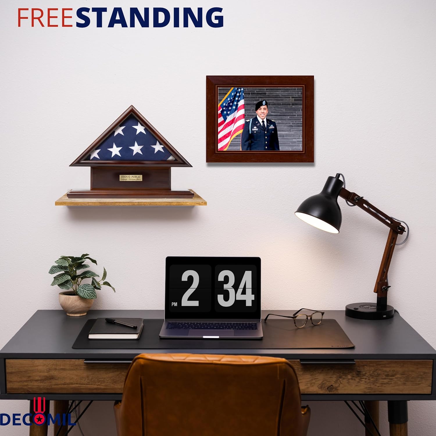 DECOMIL - 3x5 Flag Display Case, Flag Shadow Box (Not for Burial Funeral Flag), Small Flag Display Case ,Solid Wood, Cherry Finish with Name Space