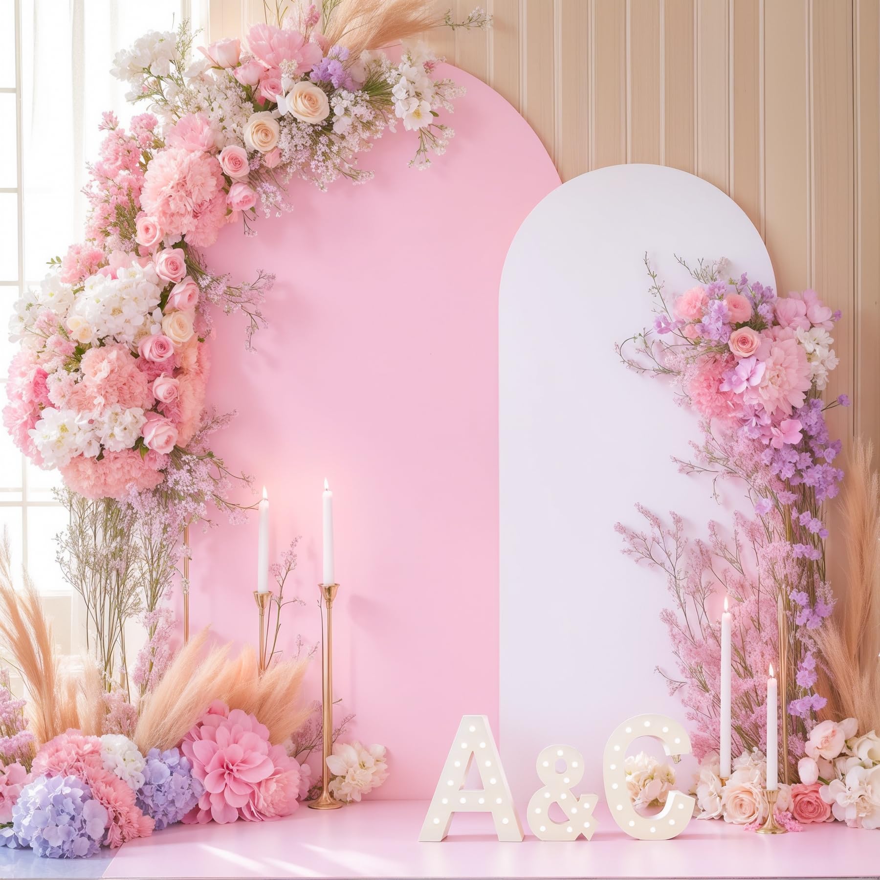 Pink White Arch Backdrop Cover Set of 2 Arch Covers 7.2 and 6ft Wedding Arch Cover Stretchy Backdrop Bridal Baby Shower Birthday Party Arches Stand