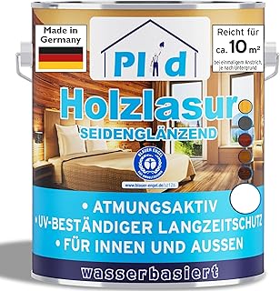 PLID® Holzlasur Innen & Aussen Weiß 0,75L - Holzschutzlasur Außen mit UV beständigem Langzeitschutz- Grundierung Holz Außen - Holzschutzgel - Holz Lasur atmungsaktiv - Made in Germany