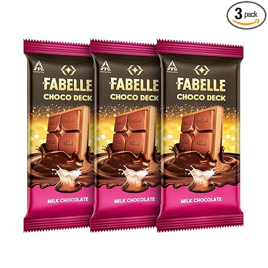 Fabelle Choco Deck  Milk Chocolate, Chocolate Pack of 3, Layered Premium Milk Chocolate Bar with Choco Crme, Premium Packaged, Chocolate Gift Box, 3 x 130g