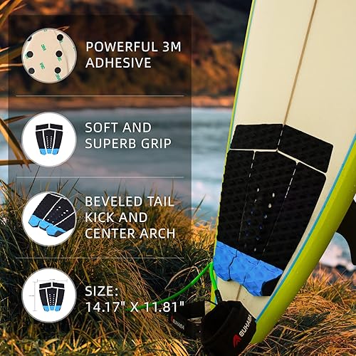 Miniatura 24 de Abahub 3 almohadillas de tracción de EVA para tabla de surf con patín para patinetas, tablas de surf, funboard, tabla de pescado, Naranja