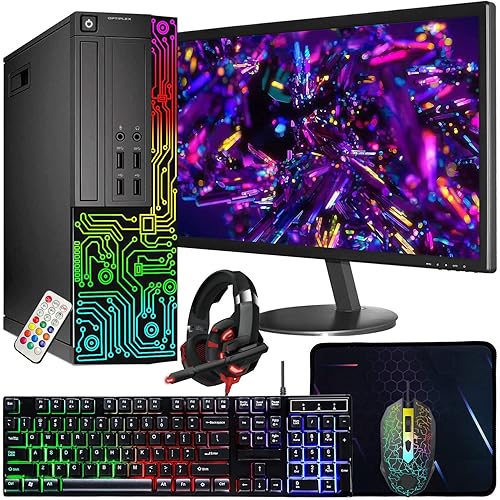 Dell Optiplex Small Desktop Computer (SFF) PC | Quad Core Intel i5 (3.2GHz) | 16GB DDR3 RAM | 512GB SSD | 24 Inch Monitor | RGB Gaming Keyboard & Mouse, Headset | Windows 11 Pro (Renewed)